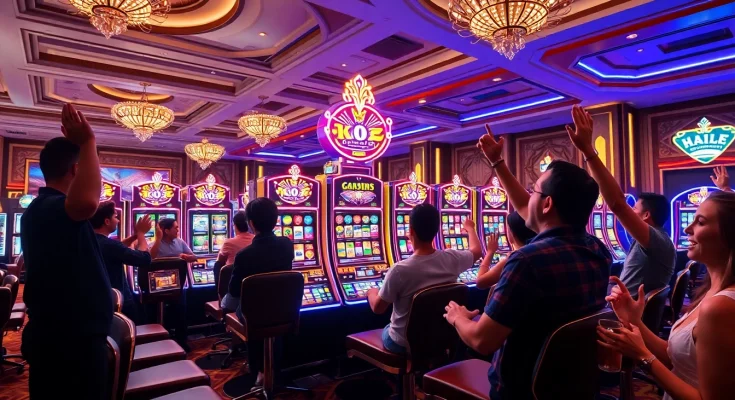 1777 bet 777 slots নিয়ে উত্তেজনাপূর্ণ ক্যাসিনো দৃশ্য এবং জ্বলন্ত স্লট মেশিনের ছবি।