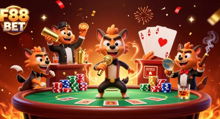 Experience the vibrant atmosphere of F88 BET with lively hyenas at a comedy casino.