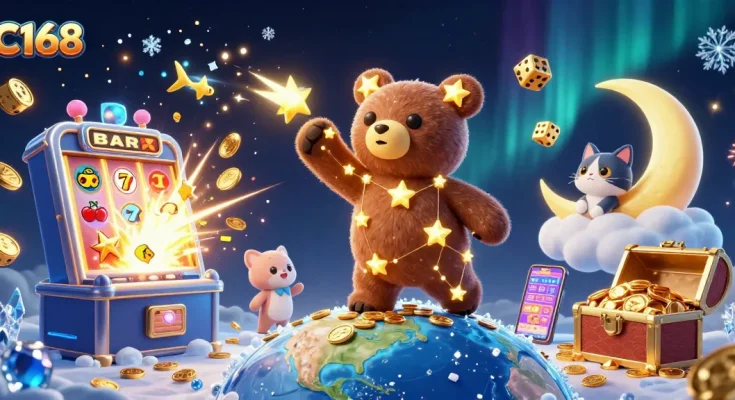 Snag jackpots at C168 with a captivating cosmic theme featuring stars, slots, and treasure!