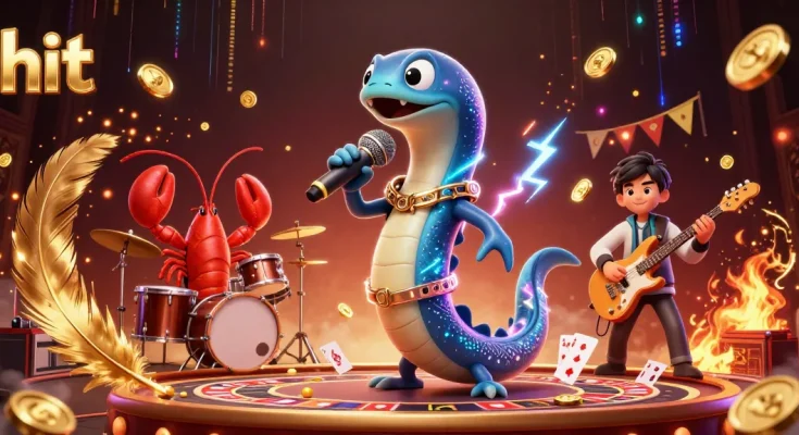 Hit the jackpot with a lively electric eel DJ performance in an underwater casino setting.