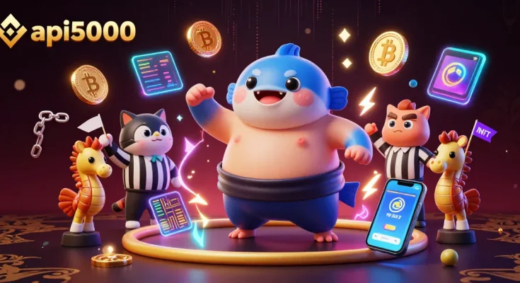 api5000 mengatur permainan kasino dengan ikan fugu sebagai pusat, didukung oleh koin crypto dan energi digital.