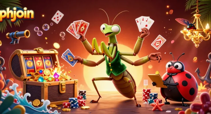 Engage in thrilling gameplay with phjoin's vibrant casino scene featuring unique gambling characters.
